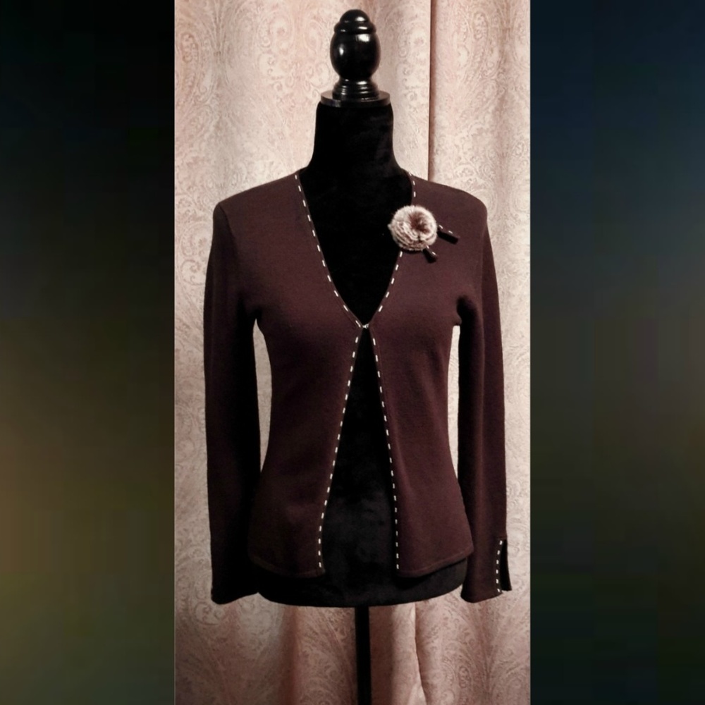 Max Studio Cardigan with Rabbit hair brooch